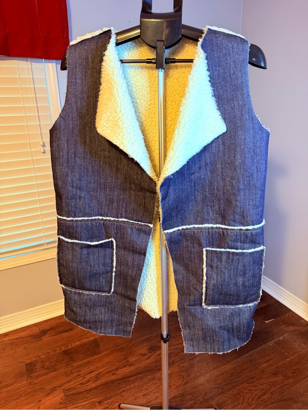 Women's Denim Vest with Cream Sherpa Lining
